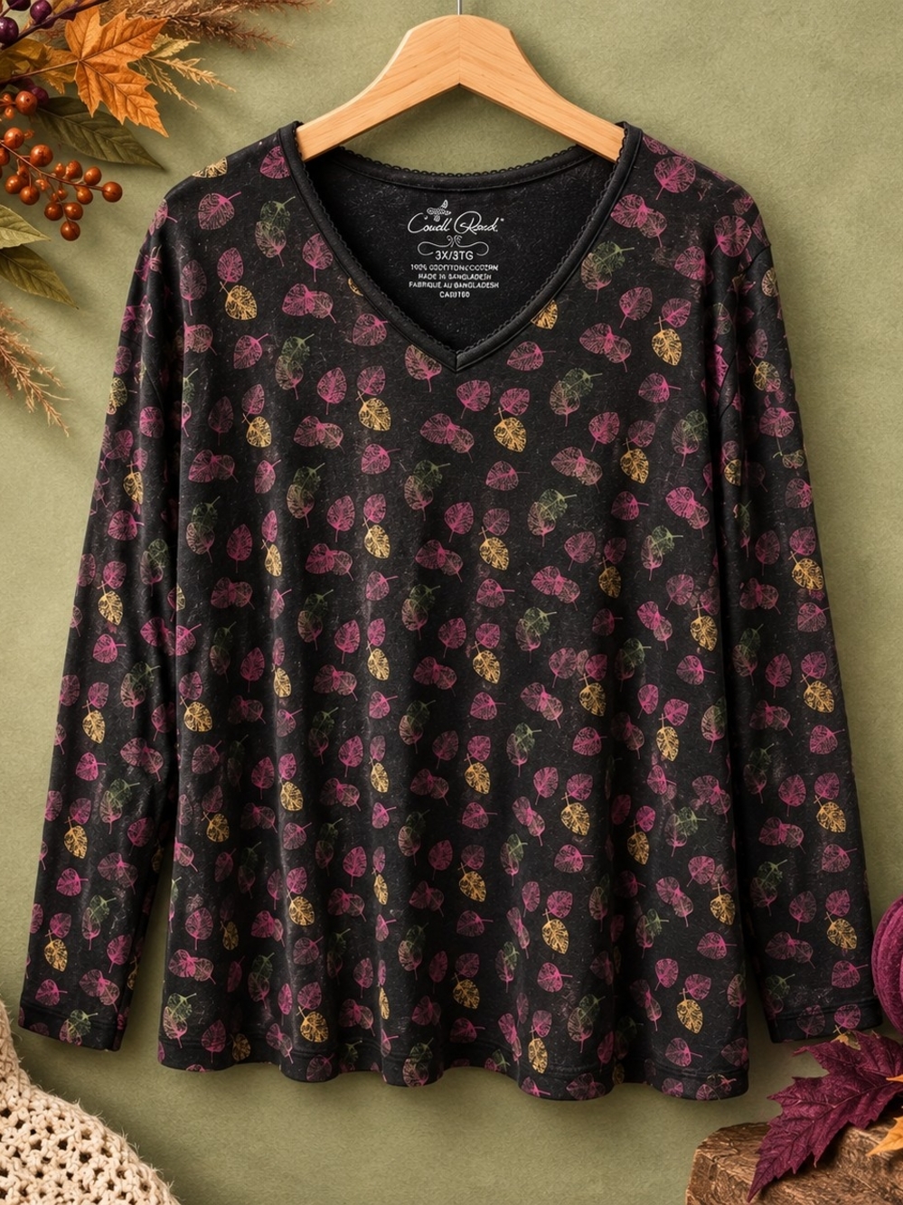Carroll Reed 100% Cotton Leaf Print Top 3X 27” PTP Fall Cottagecore